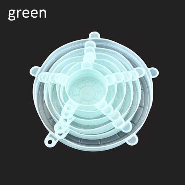 6Pcs Kitchen Universal Accessories Silicone Reusable Food Wrap Bowl Pot Cover Silicone Stretch Lids Cooking Cookware Tools - Cookinero