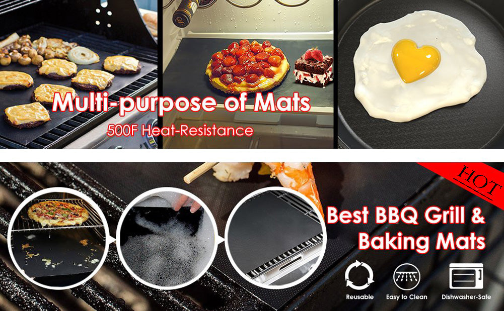 Meijuner 2pcs Non-stick BBQ Grill Mat Baking Mat Teflon Cooking Grilling Sheet Heat Resistance Easily Cleaned Kitchen Tools - Cookinero