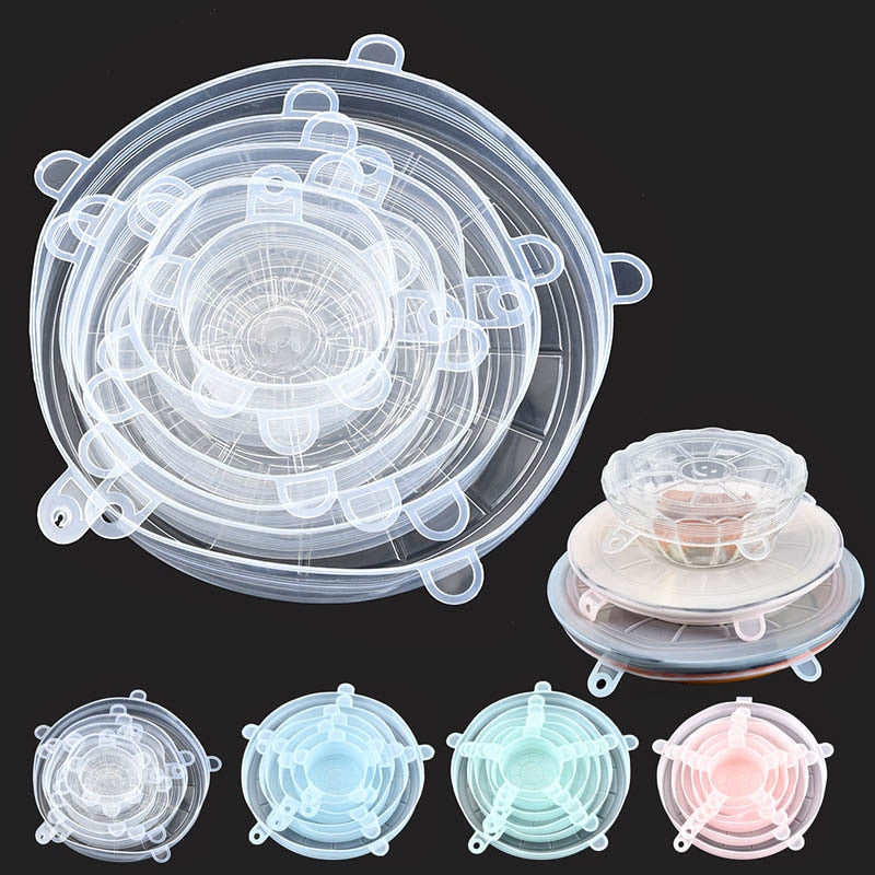 6Pcs Kitchen Universal Accessories Silicone Reusable Food Wrap Bowl Pot Cover Silicone Stretch Lids Cooking Cookware Tools - Cookinero