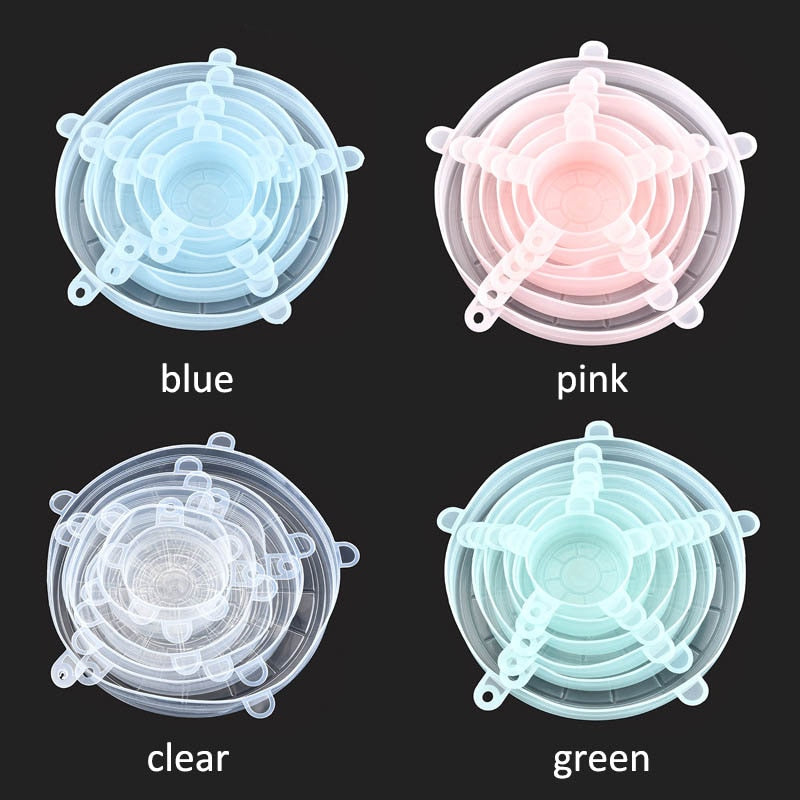 6Pcs Kitchen Universal Accessories Silicone Reusable Food Wrap Bowl Pot Cover Silicone Stretch Lids Cooking Cookware Tools - Cookinero