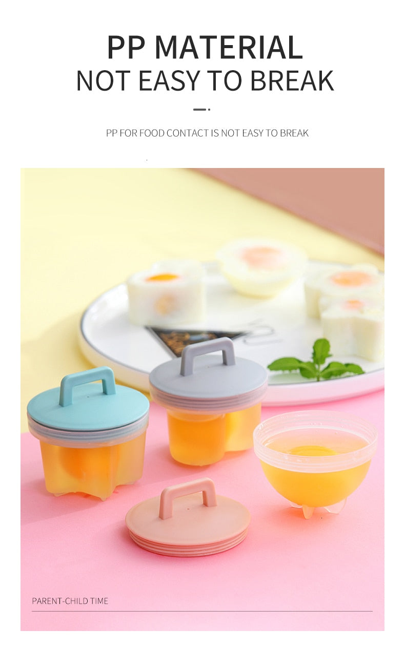 WORTHBUY 4 Pcs/Set Cute Egg Boiler Plastic Egg Poacher Set Kitchen Egg Cooker Tools Egg Mold Form With Lid Brush Pancake Maker - Cookinero