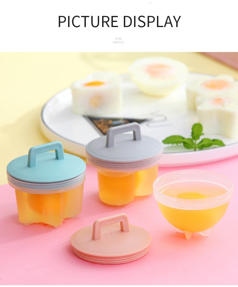 WORTHBUY 4 Pcs/Set Cute Egg Boiler Plastic Egg Poacher Set Kitchen Egg Cooker Tools Egg Mold Form With Lid Brush Pancake Maker - Cookinero