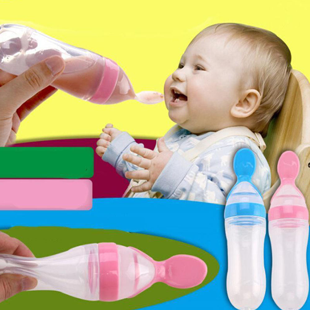90ML Lovely Safety Infant Baby Silicone Feeding With Spoon Feeder Food Rice Cereal Bottle For Best Gift - Cookinero
