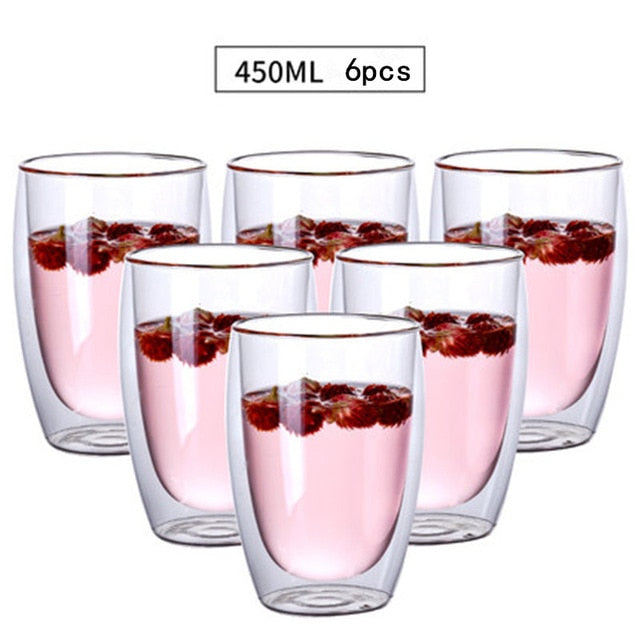 80/250/350/450ml Heat-resistant Double Wall Glass Cup Beer Coffee Cups Handmade Healthy Drink Mug Tea Mugs Transparent Drinkware - Cookinero