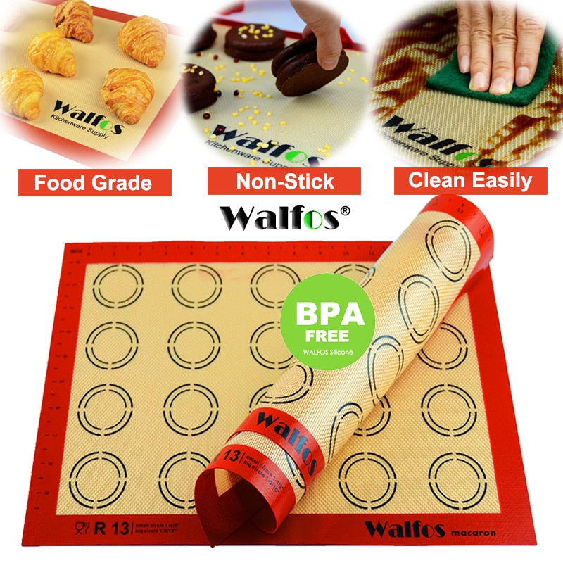 WALFOS Non-Stick Silicone Baking Mat Pad Sheet Baking pastry tools Rolling Dough Mat Large Size for Cake Cookie Macaron - Cookinero