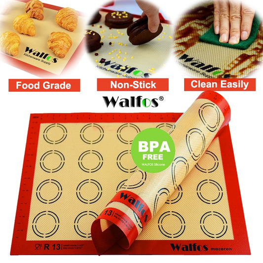 WALFOS Non-Stick Silicone Baking Mat Pad Sheet Baking pastry tools Rolling Dough Mat Large Size for Cake Cookie Macaron - Cookinero