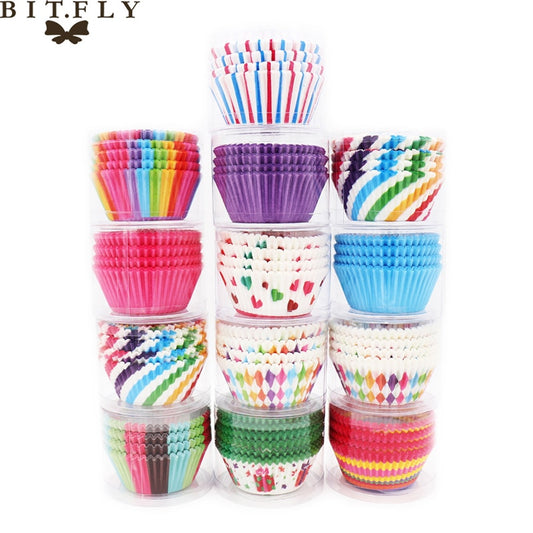 BITFLY 100Pcs Rainbow Cupcake Paper Liners Muffin Cases Cup Cake Topper Baking Tray Kitchen Accessories Pastry Decoration Tools - Cookinero