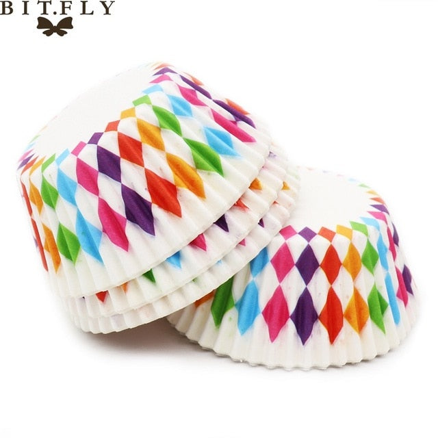 BITFLY 100Pcs Rainbow Cupcake Paper Liners Muffin Cases Cup Cake Topper Baking Tray Kitchen Accessories Pastry Decoration Tools - Cookinero