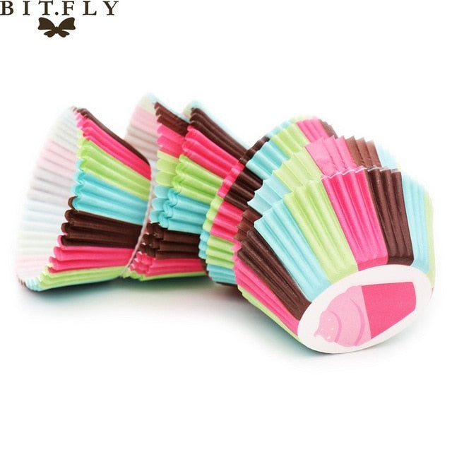 BITFLY 100Pcs Rainbow Cupcake Paper Liners Muffin Cases Cup Cake Topper Baking Tray Kitchen Accessories Pastry Decoration Tools - Cookinero