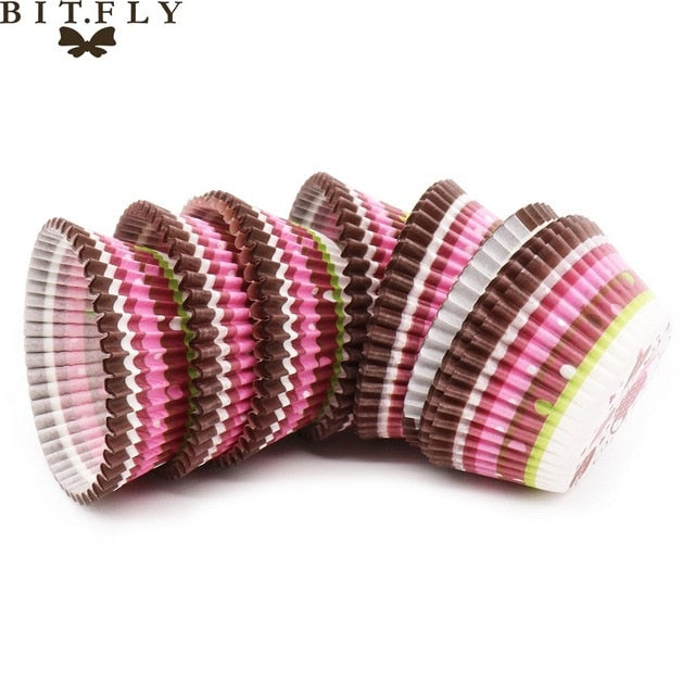 BITFLY 100Pcs Rainbow Cupcake Paper Liners Muffin Cases Cup Cake Topper Baking Tray Kitchen Accessories Pastry Decoration Tools - Cookinero