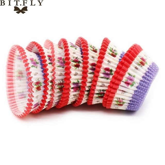 BITFLY 100Pcs Rainbow Cupcake Paper Liners Muffin Cases Cup Cake Topper Baking Tray Kitchen Accessories Pastry Decoration Tools - Cookinero