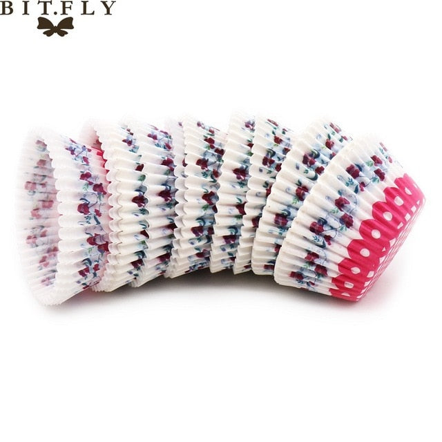 BITFLY 100Pcs Rainbow Cupcake Paper Liners Muffin Cases Cup Cake Topper Baking Tray Kitchen Accessories Pastry Decoration Tools - Cookinero