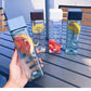 Cute New Square Tea Milk Fruit Water Cup 500ml for Water Bottles drink with Rope Transparent Sport Korean style Heat resistant - Cookinero