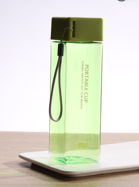 Cute New Square Tea Milk Fruit Water Cup 500ml for Water Bottles drink with Rope Transparent Sport Korean style Heat resistant - Cookinero