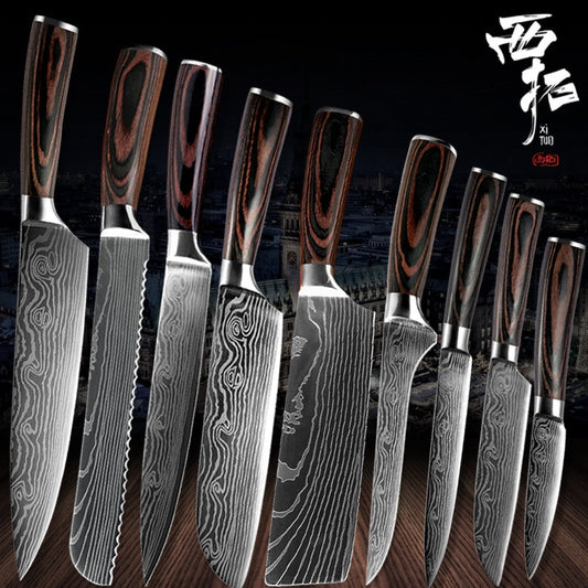 XITUO Chef Bread Eviscerate Sliced Fruit Chinese Japanese Kitchen Knife Sharp Utility santoku Complete Damascus Pattern Cooking - Cookinero