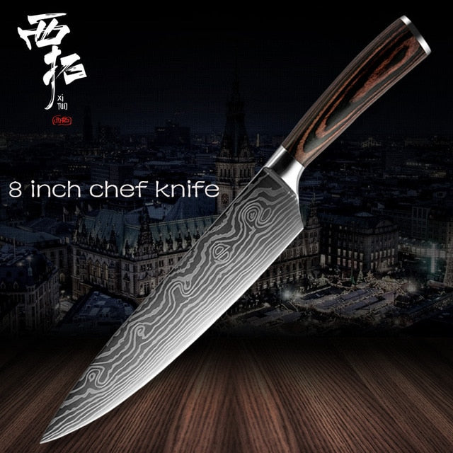 XITUO Chef Bread Eviscerate Sliced Fruit Chinese Japanese Kitchen Knife Sharp Utility santoku Complete Damascus Pattern Cooking - Cookinero