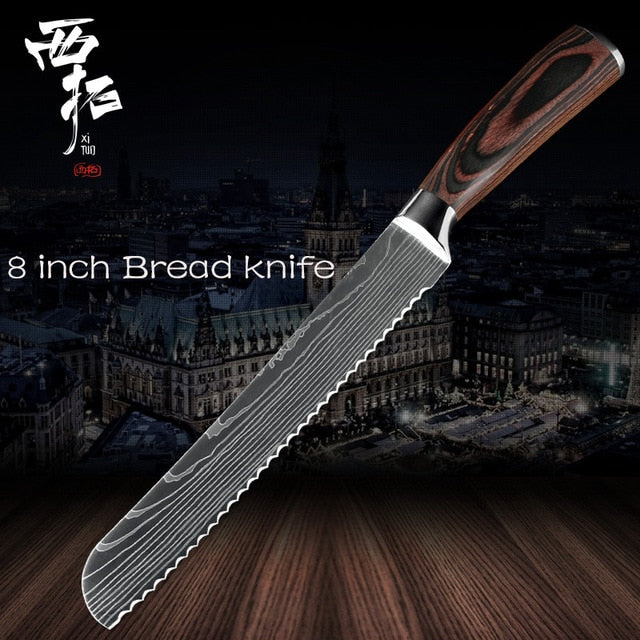 XITUO Chef Bread Eviscerate Sliced Fruit Chinese Japanese Kitchen Knife Sharp Utility santoku Complete Damascus Pattern Cooking - Cookinero