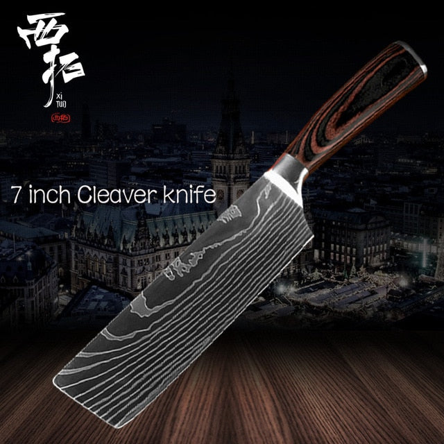 XITUO Chef Bread Eviscerate Sliced Fruit Chinese Japanese Kitchen Knife Sharp Utility santoku Complete Damascus Pattern Cooking - Cookinero