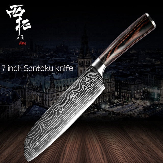 XITUO Chef Bread Eviscerate Sliced Fruit Chinese Japanese Kitchen Knife Sharp Utility santoku Complete Damascus Pattern Cooking - Cookinero