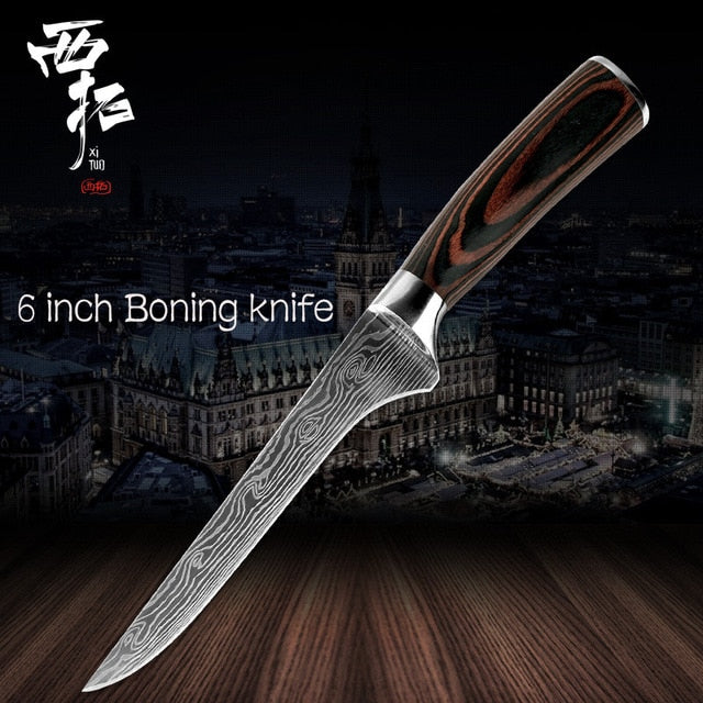 XITUO Chef Bread Eviscerate Sliced Fruit Chinese Japanese Kitchen Knife Sharp Utility santoku Complete Damascus Pattern Cooking - Cookinero