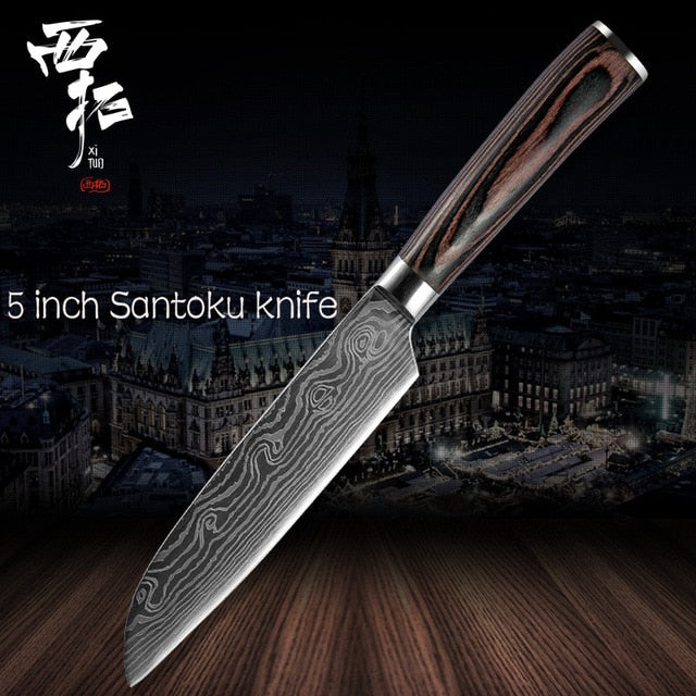 XITUO Chef Bread Eviscerate Sliced Fruit Chinese Japanese Kitchen Knife Sharp Utility santoku Complete Damascus Pattern Cooking - Cookinero