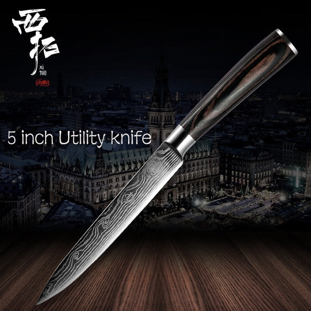 XITUO Chef Bread Eviscerate Sliced Fruit Chinese Japanese Kitchen Knife Sharp Utility santoku Complete Damascus Pattern Cooking - Cookinero