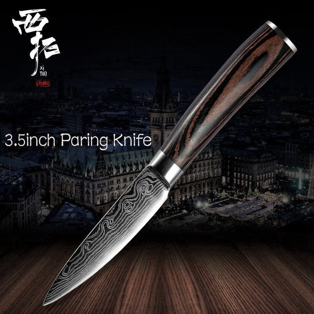 XITUO Chef Bread Eviscerate Sliced Fruit Chinese Japanese Kitchen Knife Sharp Utility santoku Complete Damascus Pattern Cooking - Cookinero