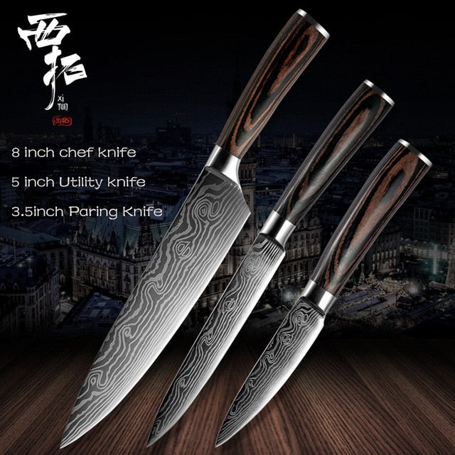 XITUO Chef Bread Eviscerate Sliced Fruit Chinese Japanese Kitchen Knife Sharp Utility santoku Complete Damascus Pattern Cooking - Cookinero