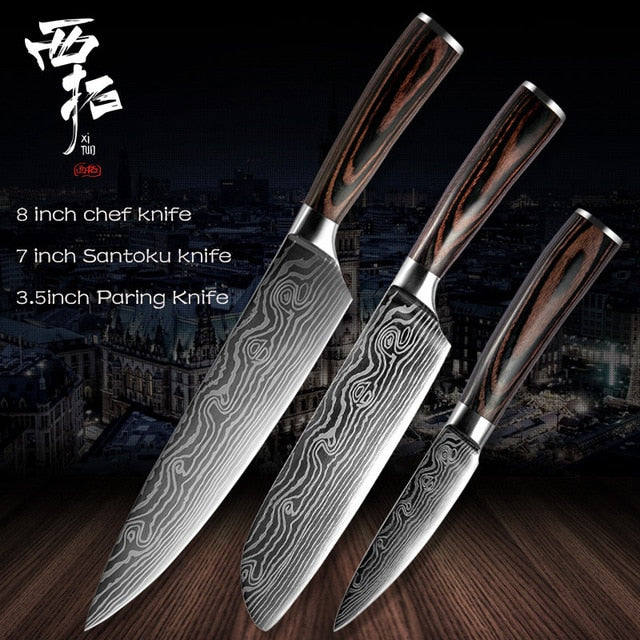 XITUO Chef Bread Eviscerate Sliced Fruit Chinese Japanese Kitchen Knife Sharp Utility santoku Complete Damascus Pattern Cooking - Cookinero