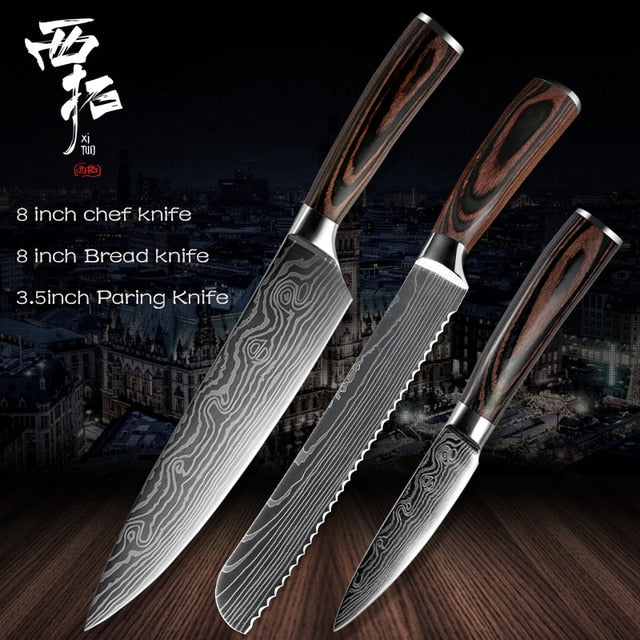 XITUO Chef Bread Eviscerate Sliced Fruit Chinese Japanese Kitchen Knife Sharp Utility santoku Complete Damascus Pattern Cooking - Cookinero