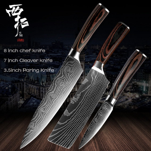 XITUO Chef Bread Eviscerate Sliced Fruit Chinese Japanese Kitchen Knife Sharp Utility santoku Complete Damascus Pattern Cooking - Cookinero