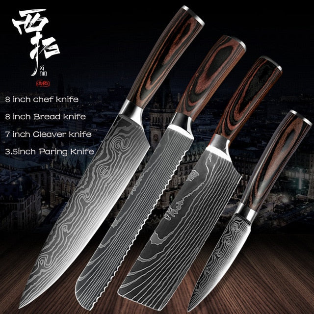 XITUO Chef Bread Eviscerate Sliced Fruit Chinese Japanese Kitchen Knife Sharp Utility santoku Complete Damascus Pattern Cooking - Cookinero