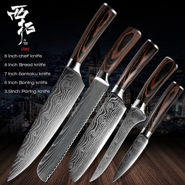 XITUO Chef Bread Eviscerate Sliced Fruit Chinese Japanese Kitchen Knife Sharp Utility santoku Complete Damascus Pattern Cooking - Cookinero