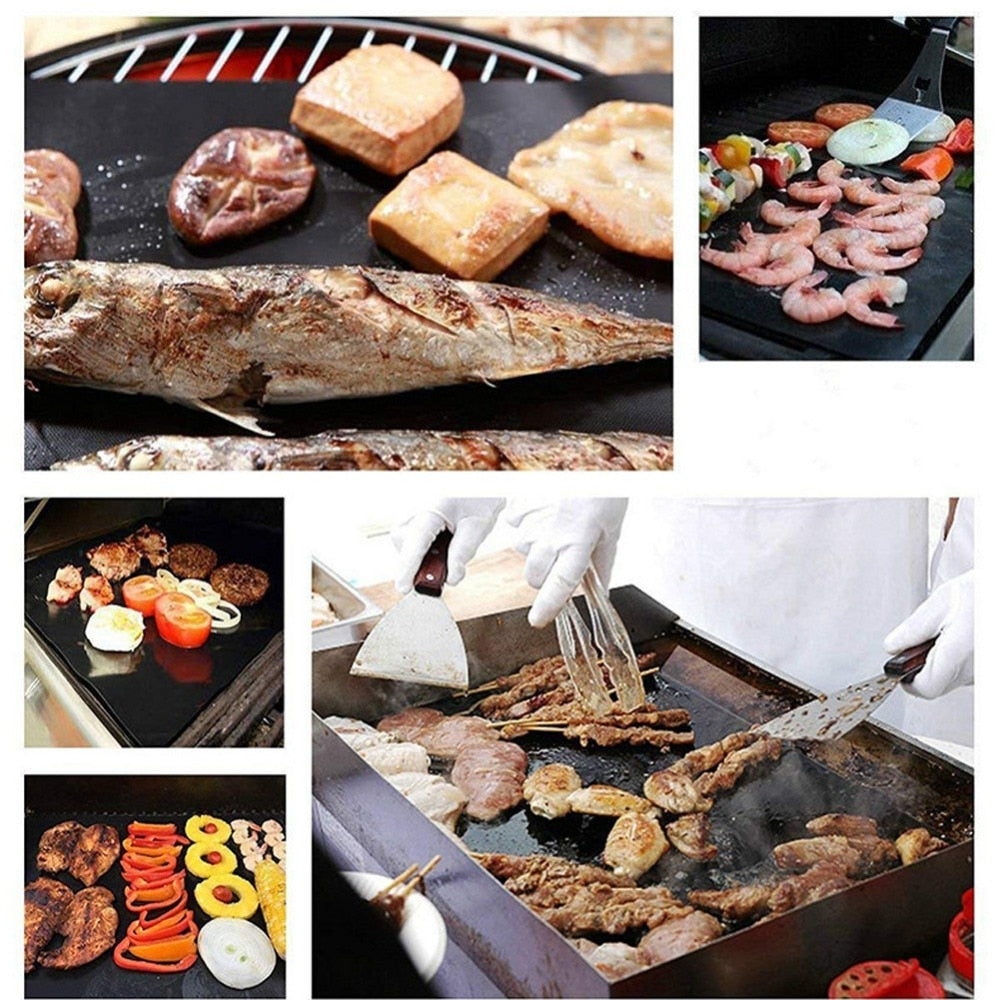 Meijuner 2pcs Non-stick BBQ Grill Mat Baking Mat Teflon Cooking Grilling Sheet Heat Resistance Easily Cleaned Kitchen Tools - Cookinero