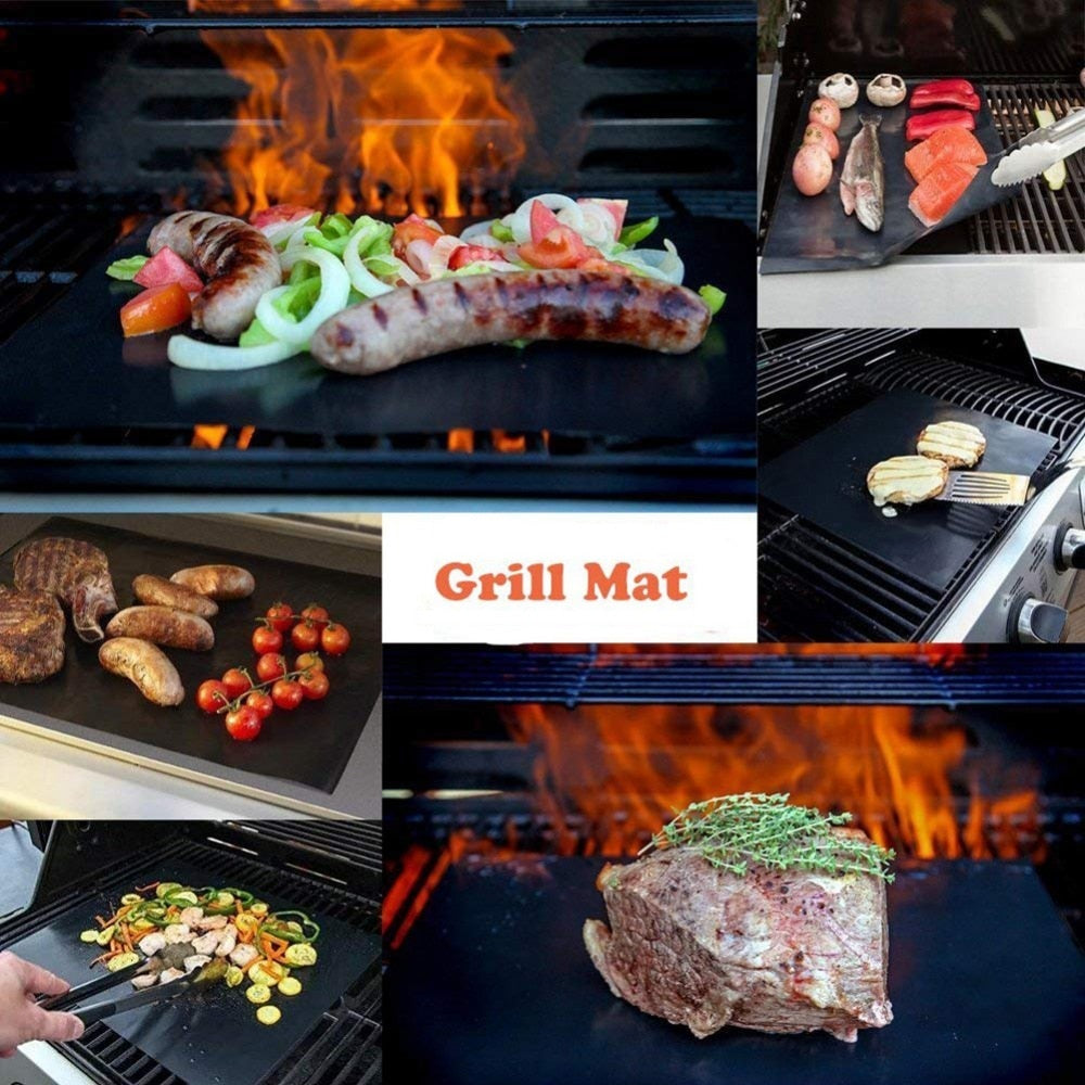 Meijuner 2pcs Non-stick BBQ Grill Mat Baking Mat Teflon Cooking Grilling Sheet Heat Resistance Easily Cleaned Kitchen Tools - Cookinero