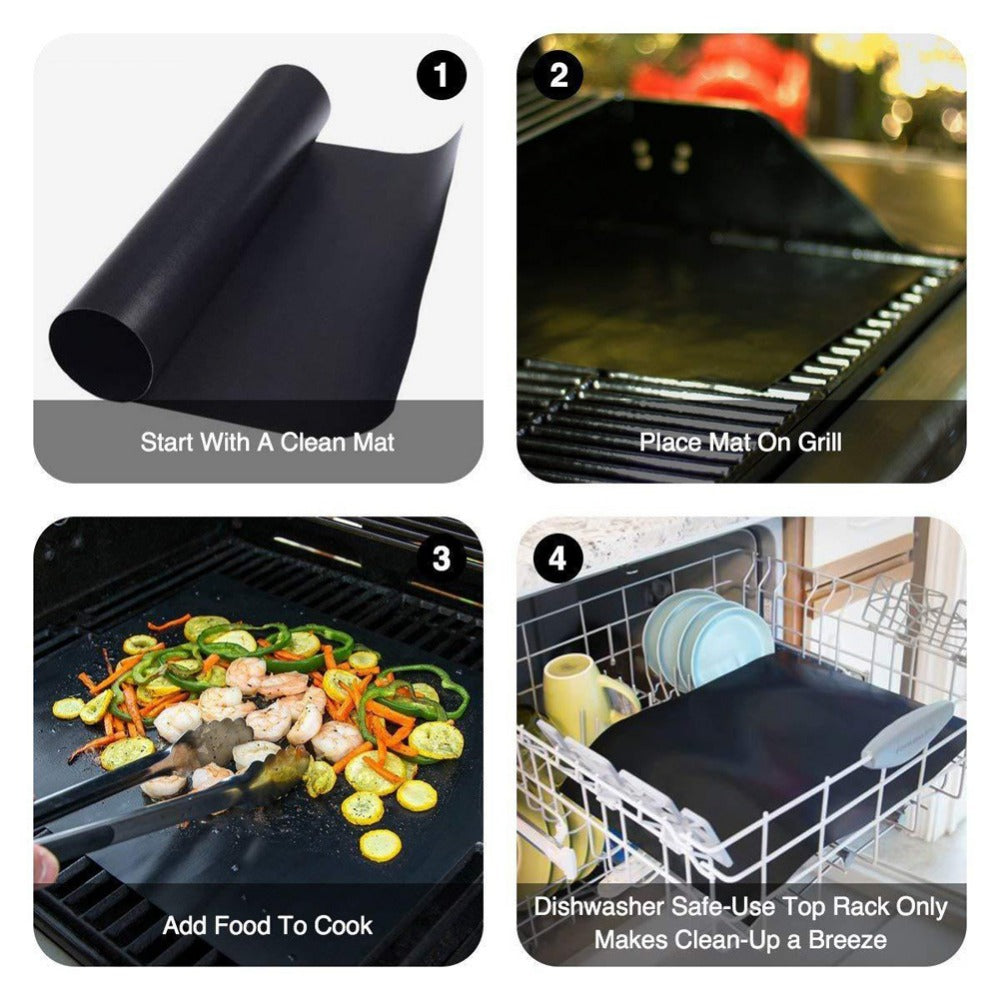 Meijuner 2pcs Non-stick BBQ Grill Mat Baking Mat Teflon Cooking Grilling Sheet Heat Resistance Easily Cleaned Kitchen Tools - Cookinero