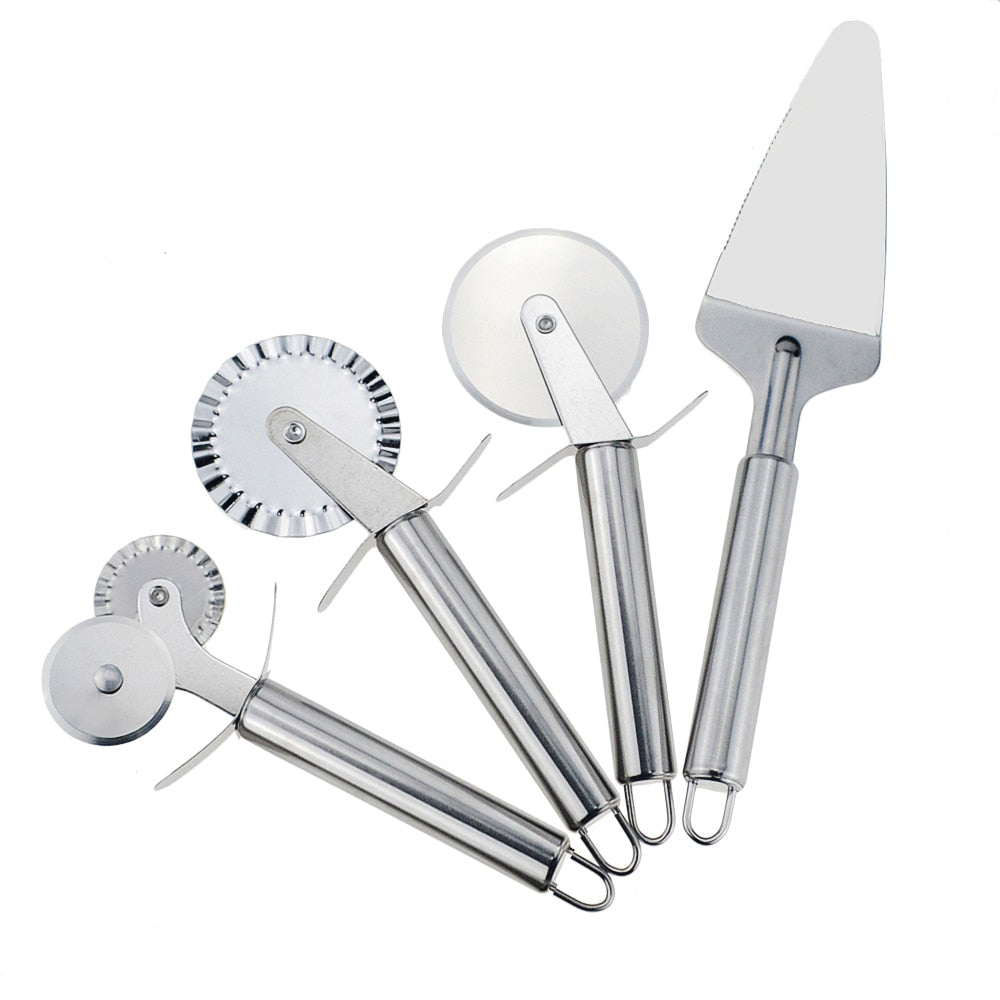 4 Patterns Stainless Steel Pizza Cutter Double Roller Pizza Knife Cutter Pastry Pasta Dough Crimper Kitchen Pizza Tools - Cookinero