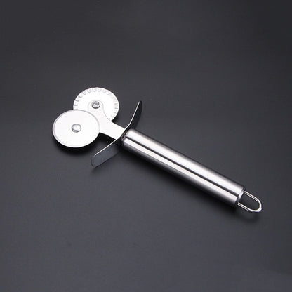 4 Patterns Stainless Steel Pizza Cutter Double Roller Pizza Knife Cutter Pastry Pasta Dough Crimper Kitchen Pizza Tools - Cookinero