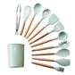 9/10/12PCS Silicone Cooking Utensils Set Non-stick Spatula Shovel Wooden Handle Cooking Tools Set With Storage Box Kitchen Tools - Cookinero