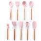 9/10/12PCS Silicone Cooking Utensils Set Non-stick Spatula Shovel Wooden Handle Cooking Tools Set With Storage Box Kitchen Tools - Cookinero
