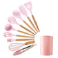 9/10/12PCS Silicone Cooking Utensils Set Non-stick Spatula Shovel Wooden Handle Cooking Tools Set With Storage Box Kitchen Tools - Cookinero