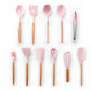 9/10/12PCS Silicone Cooking Utensils Set Non-stick Spatula Shovel Wooden Handle Cooking Tools Set With Storage Box Kitchen Tools - Cookinero