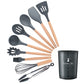 9/10/12PCS Silicone Cooking Utensils Set Non-stick Spatula Shovel Wooden Handle Cooking Tools Set With Storage Box Kitchen Tools - Cookinero