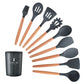 9/10/12PCS Silicone Cooking Utensils Set Non-stick Spatula Shovel Wooden Handle Cooking Tools Set With Storage Box Kitchen Tools - Cookinero