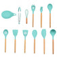 9/10/12PCS Silicone Cooking Utensils Set Non-stick Spatula Shovel Wooden Handle Cooking Tools Set With Storage Box Kitchen Tools - Cookinero