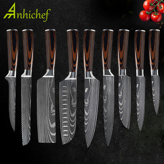 Kitchen knives Set Professional Chef Knives Japanese 7CR17 440C High Carbon Stainless Steel Imitation Damascus Pattern Knife Set - Cookinero