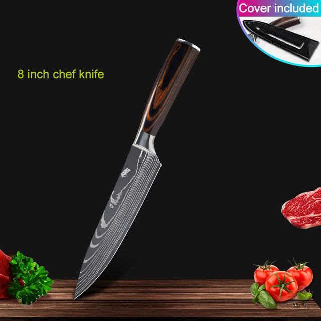 Kitchen knives Set Professional Chef Knives Japanese 7CR17 440C High Carbon Stainless Steel Imitation Damascus Pattern Knife Set - Cookinero