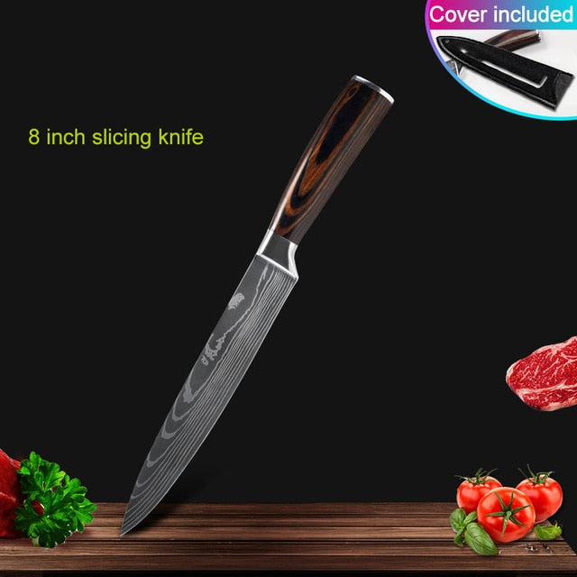 Kitchen knives Set Professional Chef Knives Japanese 7CR17 440C High Carbon Stainless Steel Imitation Damascus Pattern Knife Set - Cookinero