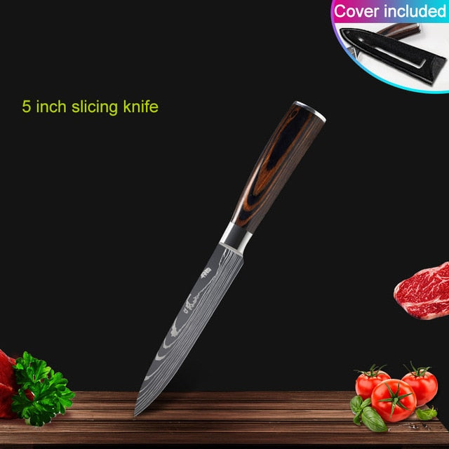 Kitchen knives Set Professional Chef Knives Japanese 7CR17 440C High Carbon Stainless Steel Imitation Damascus Pattern Knife Set - Cookinero