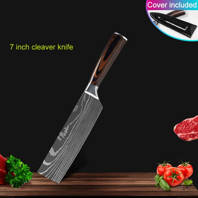 Kitchen knives Set Professional Chef Knives Japanese 7CR17 440C High Carbon Stainless Steel Imitation Damascus Pattern Knife Set - Cookinero